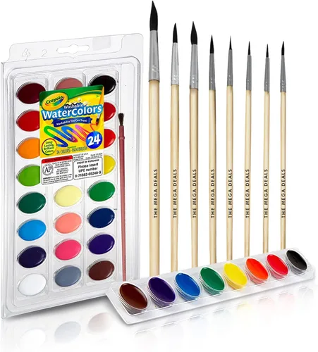 Miniatura 7 de Juego de pintura de acuarela – 24 pinturas de acuarela, 50 hojas de papel de color de agua, 7 pinceles para niños – Juego completo de suministros