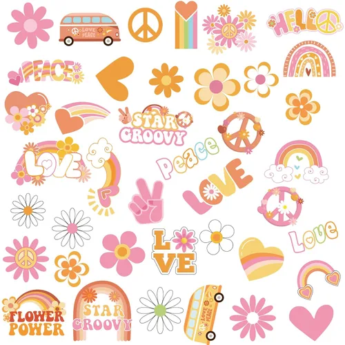 Miniatura 8 de 280 calcomanías de tatuajes temporales de margaritas primaverales, tema hippie, calcomanías impermeables boho Groovy Face Body para adultos y niños