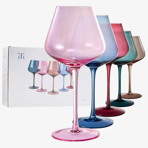 Miniatura 2 de Khen Flower Blooms - Juego de 5 copas de vino de cristal de colores, vasos grandes de 20 onzas, vasos altos de estilo italiano para vino tinto