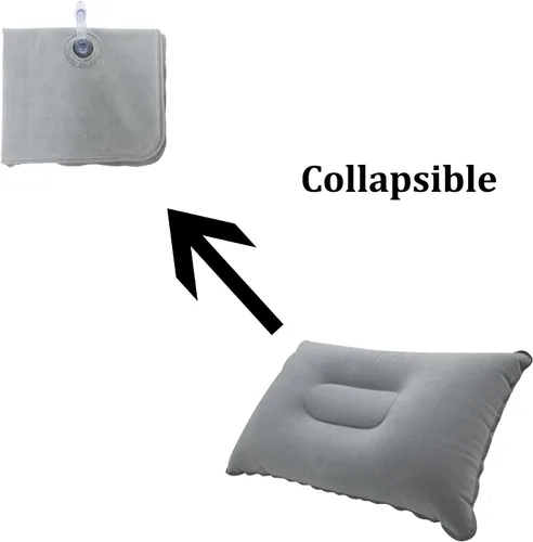 Miniatura 3 de 3 almohadas inflables ultraligeras grises pequeñas cuadradas de tela flocada para senderismo, camping, viajes, siestas, playa, reposo de escritorio