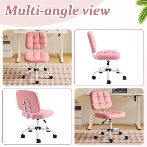 Miniatura 3 de VINGLI Silla de escritorio compacta y pequeña, linda silla sin brazos con ruedas, silla de tocador con respaldo bajo, silla de tarea ajustable