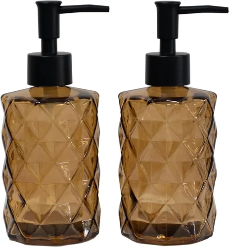 Miniatura 24 de Dispensador de jabón de vidrio verde con bomba de plástico negro, dispensador de jabón líquido para manos recargable de 12 oz, paquete de 2 botellas