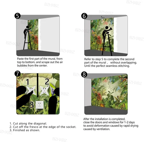 Miniatura 33 de Papel pintado botánico de selva tropical Hojas verdes de planta murales Estética para decorar habitación Sala de estar Fondo de TV Gran mural de B033