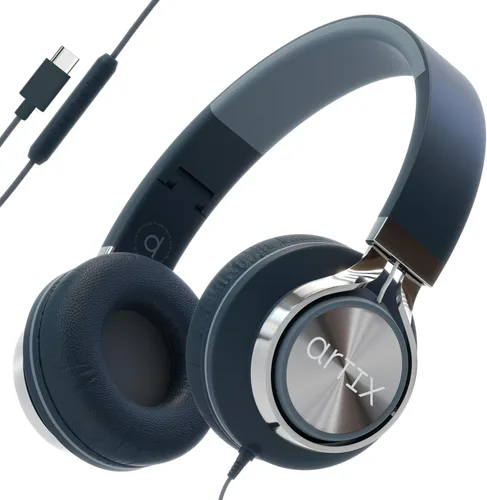 Miniatura 13 de Artix CL750 audífonos plegables con aislamiento de sonido, supraaurales, con cable, con micrófono y control de volumen, audífonos estéreo