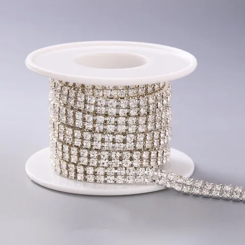 Jerler Cadena de cierre de diamantes de imitación de 2 filas y 2 yardas para manualidades, bodas y decoraciones de ropa
