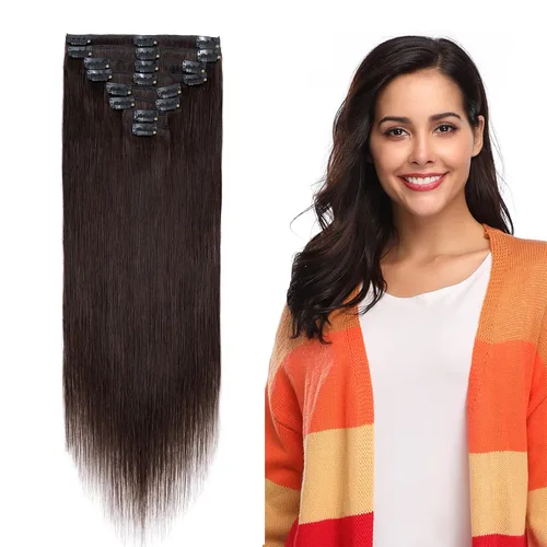 Miniatura 7 de Extensiones de cabello humano 100% remy de 10 a 24 pulgadas, con clips, calidad grado 7A, cabeza completa, 8 piezas, 18 clips; largo, suave, sedoso