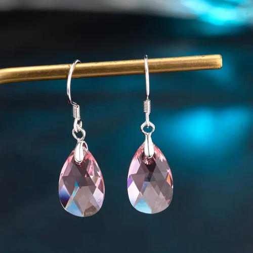 Miniatura 40 de Aretes colgantes de cristal austriaco con forma de lágrima para mujer, joyería hipoalergénica de plata de ley 925