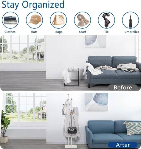 Miniatura 7 de JIAYUEJU Perchero independiente con base de mármol y 8 ganchos de acero, perchero para entrada, dormitorio, sala de estar, hotel, 14.96 x 10.24 x A