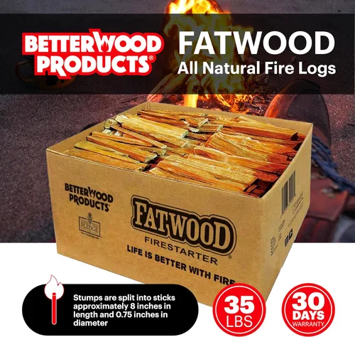 Miniatura 2 de Better Wood Products 1 paquete de palos de inicio de fuego de madera fatwood, chimenea y fogatas, 35 libras