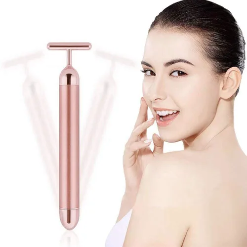 GOODYBUY - Masajeador facial de pulso dorado de 24 quilates, con forma de T, herramientas de masaje facial para piel sensible, estiramiento firme y