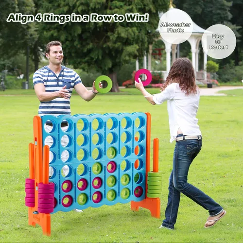 Miniatura 9 de COSTWAY Juego Gigante Jumbo 4 en Raya, Conecta 4 para Niños y Adultos, 3.5 Pies de Alto para Interiores y Exteriores con 42 Anillos Jumbo
