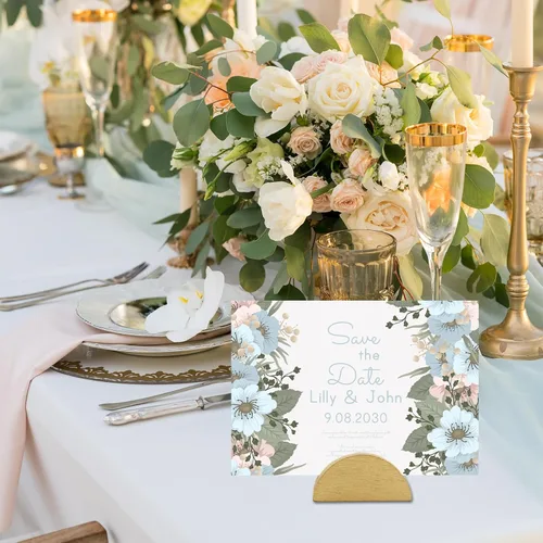 Miniatura 5 de 24 soportes dorados para números de mesa, diseño semicircular, para boda, recepción, aniversario, fiesta, restaurante, decoración de eventos (dorado)
