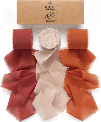 Miniatura 10 de Vitalizart Cinta de seda de gasa marrón hecha a mano con flecos de 1.5 pulgadas x 21 yardas, bordes deshilachados marrón y nude para invitaciones