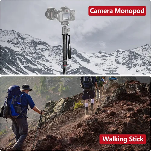 Miniatura 8 de Manbily Monopod para cámara, monopie de viaje portátil compacto y ligero de fibra de carbono con mango para cámara réflex digital, canon, nikon