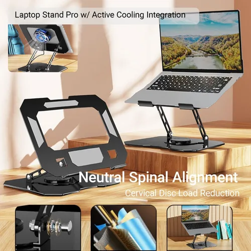 Miniatura 6 de Soporte ajustable para laptop para escritorio, elevador ergonómico giratorio de 360°, soporte plegable para computadora portátil compatible
