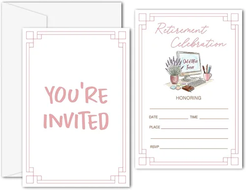 Miniatura 8 de Invitaciones para fiestas de jubilación, tarjetas de invitación de jubilación negras y doradas para hombres, mujeres, enfermeras, profesores