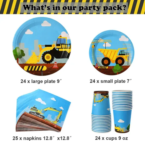 Miniatura 2 de Juego de 97 piezas de suministros para fiesta de cumpleaños de construcción, para niños, sirve para 24 excavadoras de invitados, camión excavador