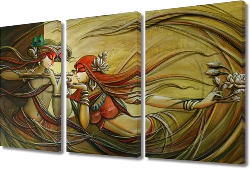 Miniatura 50 de Pintura india hindú Dios Señor Krishna imágenes sobre lienzo, arte de pared de 3 piezas, arte de pared moderno, decoración del hogar para sala