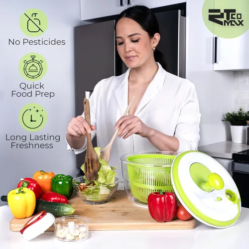 Miniatura 7 de Molinillo de ensalada, lavadora de lechuga de gran capacidad de 5 litros con mecanismo de giro fácil, secadora de verduras sin BPA para cocina.