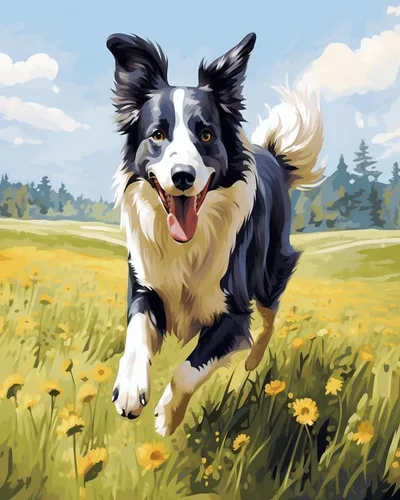 Miniatura 8 de Pintura al óleo por números para principiantes, Border Collie corriendo sobre la hierba, kits de pintura por números, pintura al óleo, lienzo