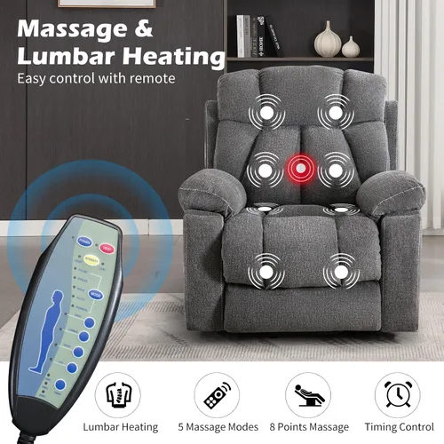 Miniatura 3 de IOMOR Silla reclinable grande para personas mayores con masaje y calor, sofá reclinable eléctrico con 2 portavasos, bolsillo lateral y puerto