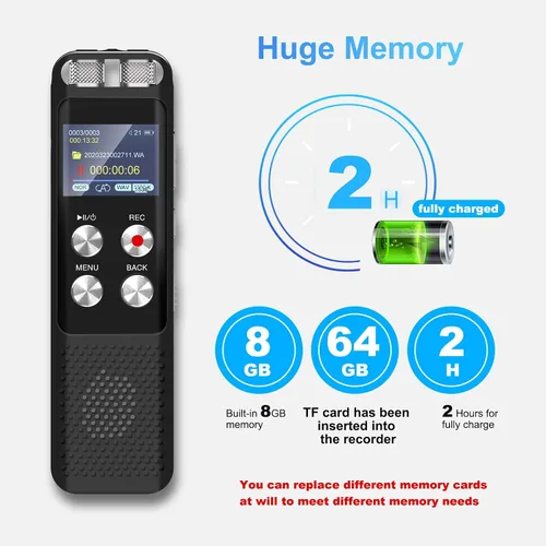 Miniatura 2 de Grabadora de voz digital de 72 GB: Grabadoras activadas por voz con reproducción, dispositivo de grabación de audio para conferencias y reuniones