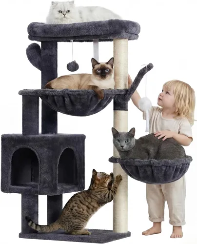 Miniatura 14 de Heybly Árbol para Gatos, Torre Condo de 39.4 Pulgadas con Poste Rascador, Torre para Gatos de Interior, Poste de Sisal Completamente Envuelto