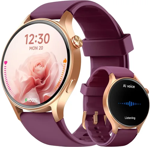 Reloj inteligente para mujeres, responder/hacer llamadas, pantalla ultra clara AMOLED de 1.32 pulgadas, rastreadores de fitness con monitor de