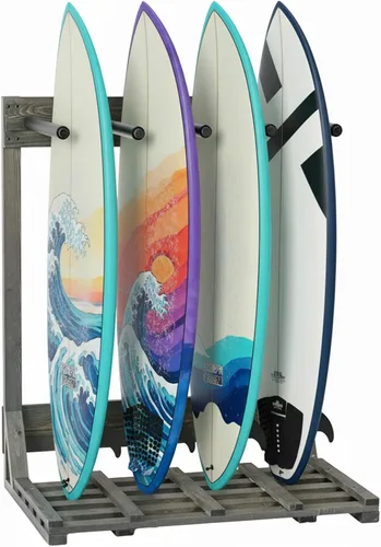 Miniatura 11 de MyGift Estante vertical independiente para tablas de surf de 4 pies de alto, estilo casa de playa, soporte de almacenamiento para tabla de remo SUP