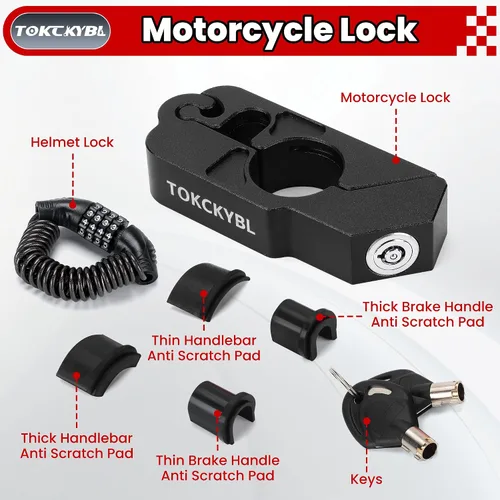 Miniatura 7 de Cerradura de motocicleta, casco antirrobo, bloqueo de freno y manillar, universal para motocicletas, cuatrimotos, motos de cross, ciclomotores, Negro