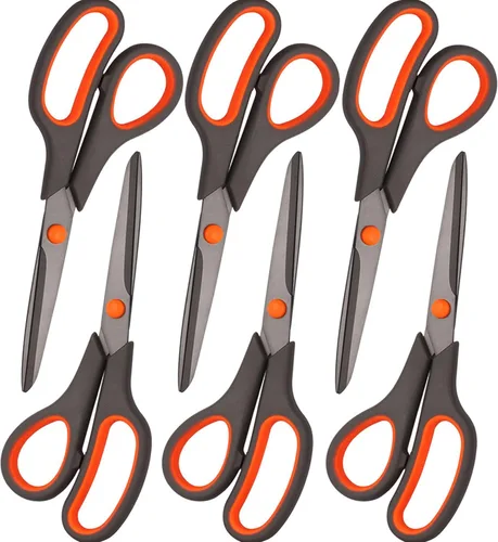 Miniatura 10 de Tijeras negras a granel, paquete de 6 tijeras resistentes de 8 pulgadas con cuchillas afiladas y cómodas manos diestras e izquierdas, para oficina