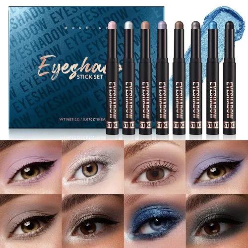 Miniatura 25 de Juego de barras de sombra de ojos, color crema mate para ojos, lápiz de ojos brillante, sombra de ojos impermeable, larga duración Conjunto B