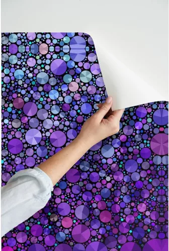 Miniatura 3 de Papel tapiz para despegar y pegar, formas de círculos morados, negro, geométrico, abstracto, amor, papel tapiz extraíble personalizado por