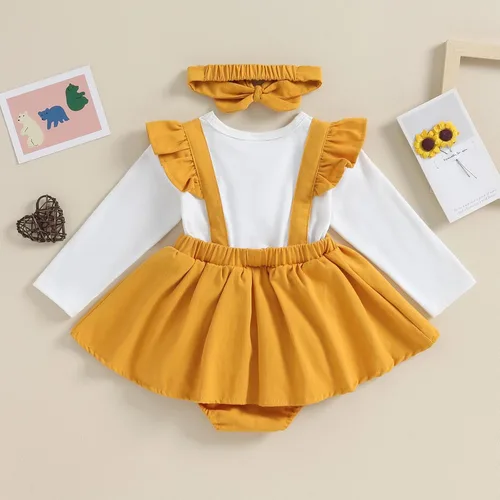 Miniatura 6 de Bonangber Ropa para bebé recién nacida, con volantes, manga larga, mameluco con diadema, lindo traje de otoño e invierno