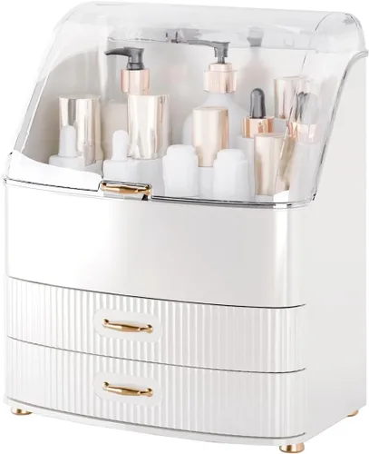 Miniatura 7 de Organizador de maquillaje para encimera de tocador con cajones, tapa transparente, impermeable y a prueba de polvo, almacenamiento de cosméticos