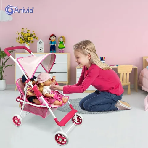 Miniatura 4 de Colección de muñecas Anivia, cochecito de muñeca con diseño de corazón, regalos para niños pequeños y niñas, cochecito de muñeca plegable