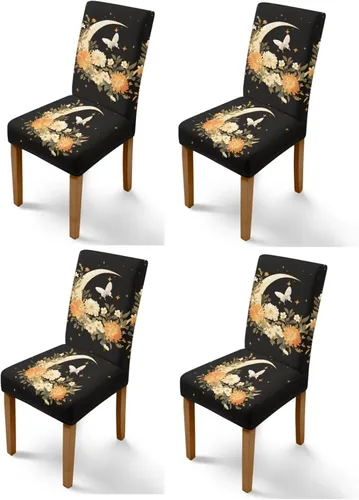 Miniatura 21 de HUGS IDEA Yellow Floral Chair Covers for Dining Room Set of 2 Flowers Kitchen Chair Covers Washable Dining Chairs Slipcovers Cubre Sillas