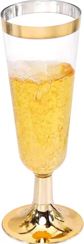 TemBe 50 copas de champán de plástico desechables, vasos de tostado de 5 onzas para decoración, bodas, cumpleaños, fiestas de despedida de soltera,