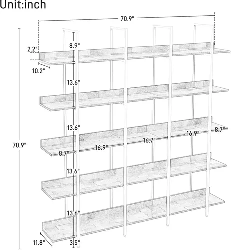 Miniatura 2 de YISUYA Estantería alta de madera de 5 niveles para dormitorio, estantería industrial moderna de mediados de siglo con almacenamiento para sala