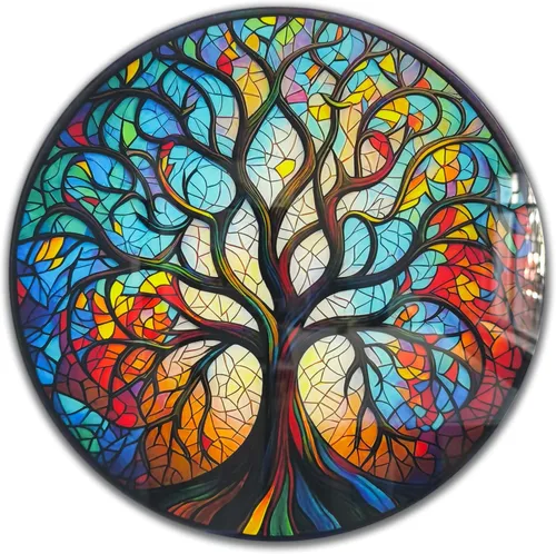Miniatura 12 de Árbol de la vida, arte de pared de vidrio templado, pintura abstracta para pared, decoración del hogar, regalo de inauguración de la casa, colgantes