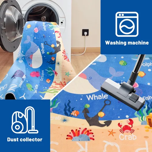 Miniatura 6 de Alfombras infantiles para sala de juegos, 3 pies 3 pulgadas x 4 pies 11 pulgadas, alfombra antideslizante para niños, alfombra educativa lavable