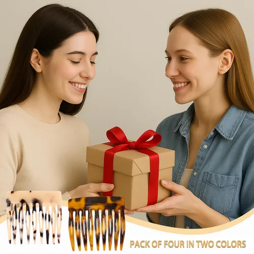 Miniatura 6 de Peine lateral de pelo francés – Peines pequeños decorativos franceses, pinzas de sujeción fuerte para mujeres y niñas, moño, 4 piezas