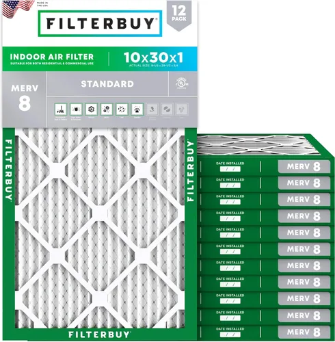 Miniatura 25 de Filterbuy - Filtro de aire de 16 x 25 x 1 pulgadas, MERV 8, Defensa Esencial contra el Polvo y las Alergias (paquete de 12), Filtros plisados