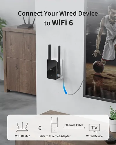 Miniatura 2 de BrosTrend AX1500 WiFi 6 Adaptador Universal WiFi a Ethernet con Puerto Gigabit RJ45, Puente WiFi de Banda Dual para PC, Impresora, Smart TV