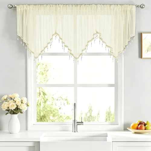 Miniatura 11 de WUBODTI Cortinas transparentes con cenefa con cuentas negras para ventanas, 1 unidad, cenefas de cortina semitransparentes para dormitorio y cocina
