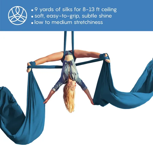Kit de Iniciación de Telas Aéreas - Hamaca de yoga aéreo duradera de 9 yardas con herrajes y guía - Columpio aéreo para yoga aéreo acrobático y