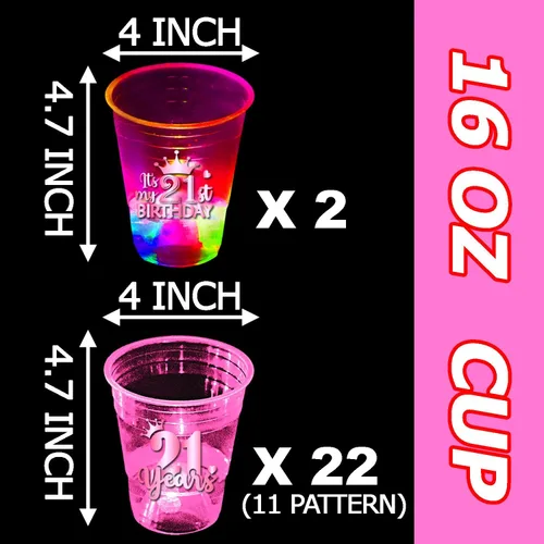 Miniatura 3 de mishunyus Paquete de 24 vasos de fiesta de cumpleaños 21 para mujer, vasos de plástico rosa de 16 onzas con diseños de lámina de oro rosa