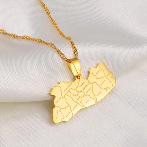 Miniatura 3 de YUANYIRAN Mapa de El Salvador Colgante Collares - Collar de cadena étnica africana delgada, color dorado, bandera de mapas patrióticos, joyería Hip