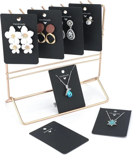 Miniatura 4 de joycraft 100 tarjetas negras para aretes, collares, tarjetas de exhibición de aretes de papel, tarjetas de joyería personalizadas para vender, Negro