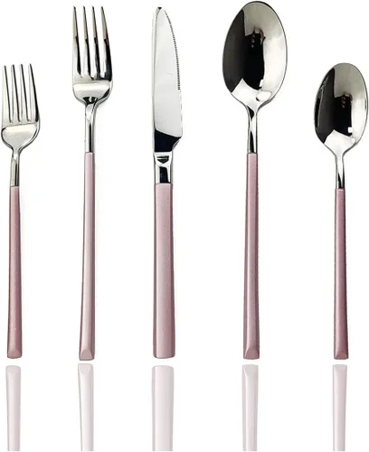 JASHII Juego de cubiertos de 20 piezas de cubiertos de acero inoxidable 18/10 para 4, regalo resistente, cuchillo pulido espejo, tenedor, cuchara